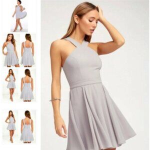 Lulu’s Forevermore Grey Skater Dress Size XS Gray